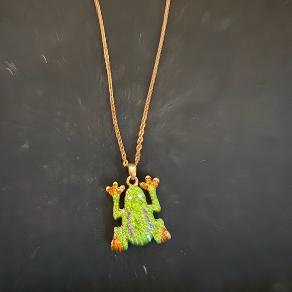 Source Unknown Jewelry - Green CZ Frog Pendant Necklace